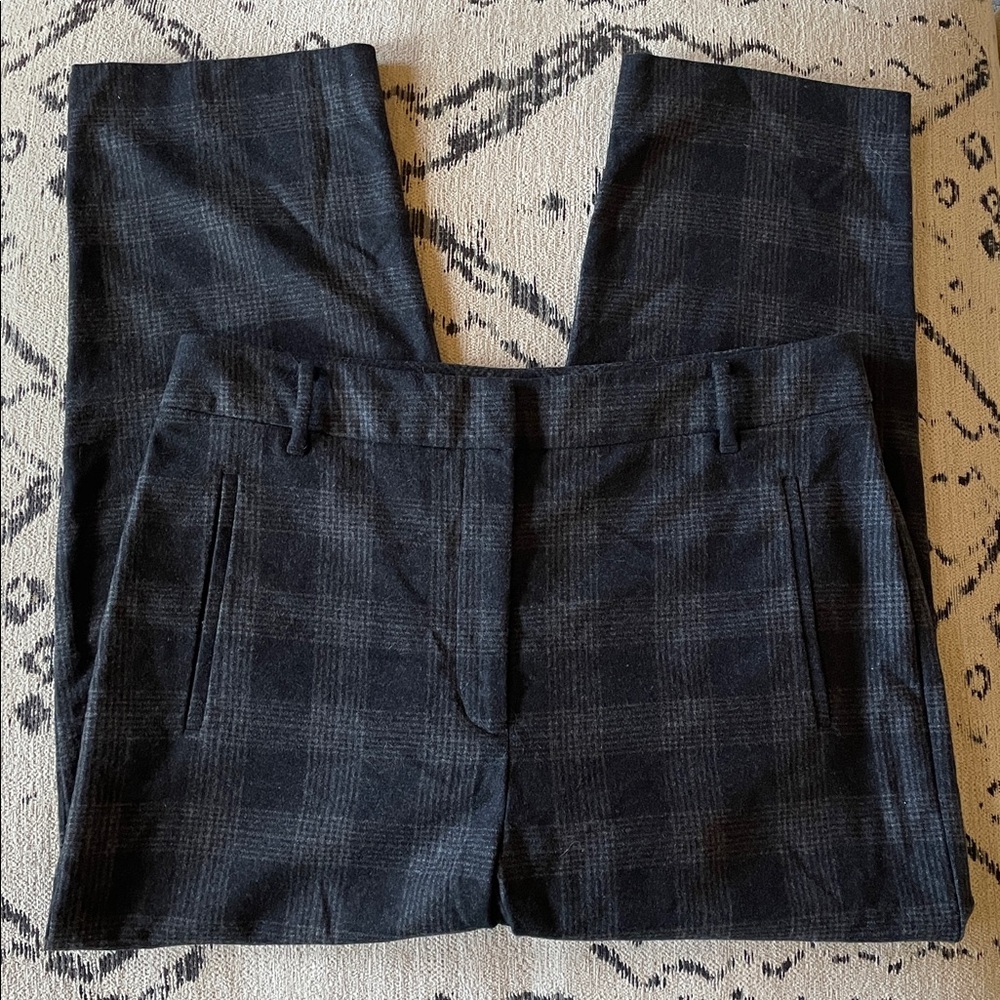 Wilfred X Aritzia Wool Cashmere Plaid Straight Leg Pant Trousers Charcoal Grey